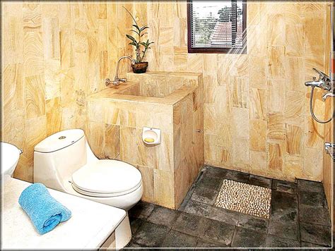 desain kamar mandi minimalis nuansa alam batu
