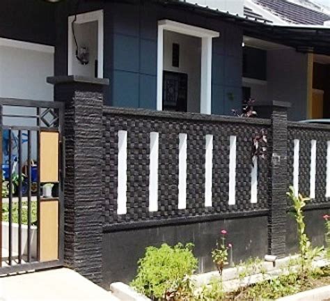 konsep desain pagar rumah minimalis tembok batu alam cantik